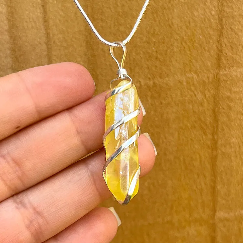 Aura Quartz Spiral Wrapped Pendant Necklace