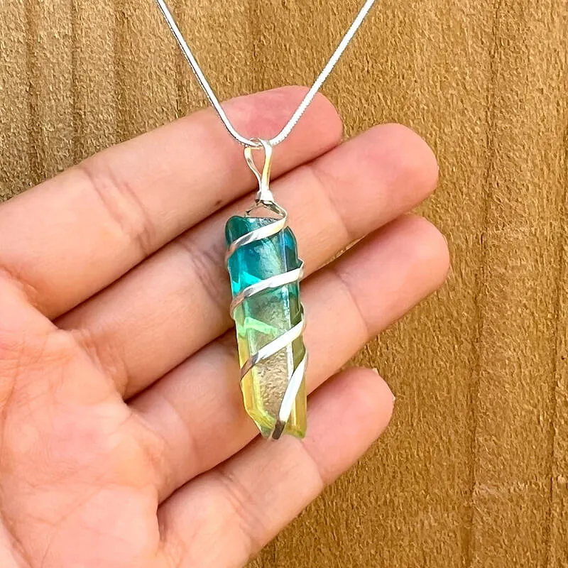 Aura Quartz Spiral Wrapped Pendant Necklace