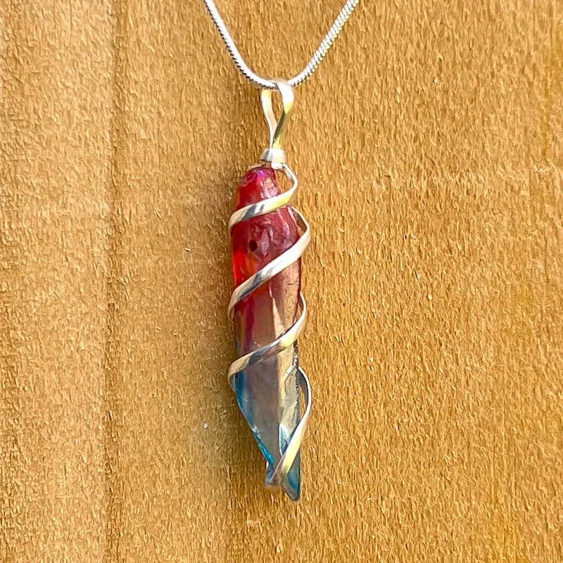 Aura Quartz Spiral Wrapped Pendant Necklace