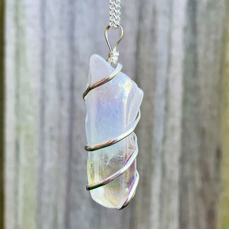 Aura Quartz Spiral Wrapped Pendant Necklace