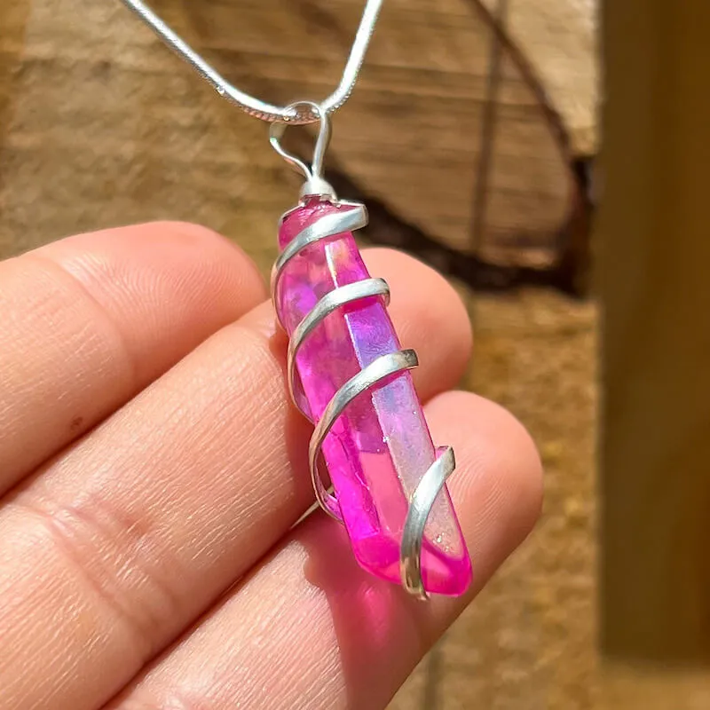 Aura Quartz Spiral Wrapped Pendant Necklace