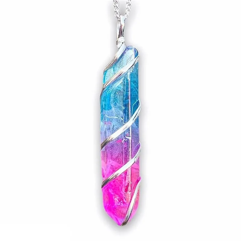 Aura Quartz Spiral Wrapped Pendant Necklace