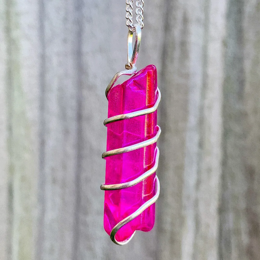 Aura Quartz Spiral Wrapped Pendant Necklace