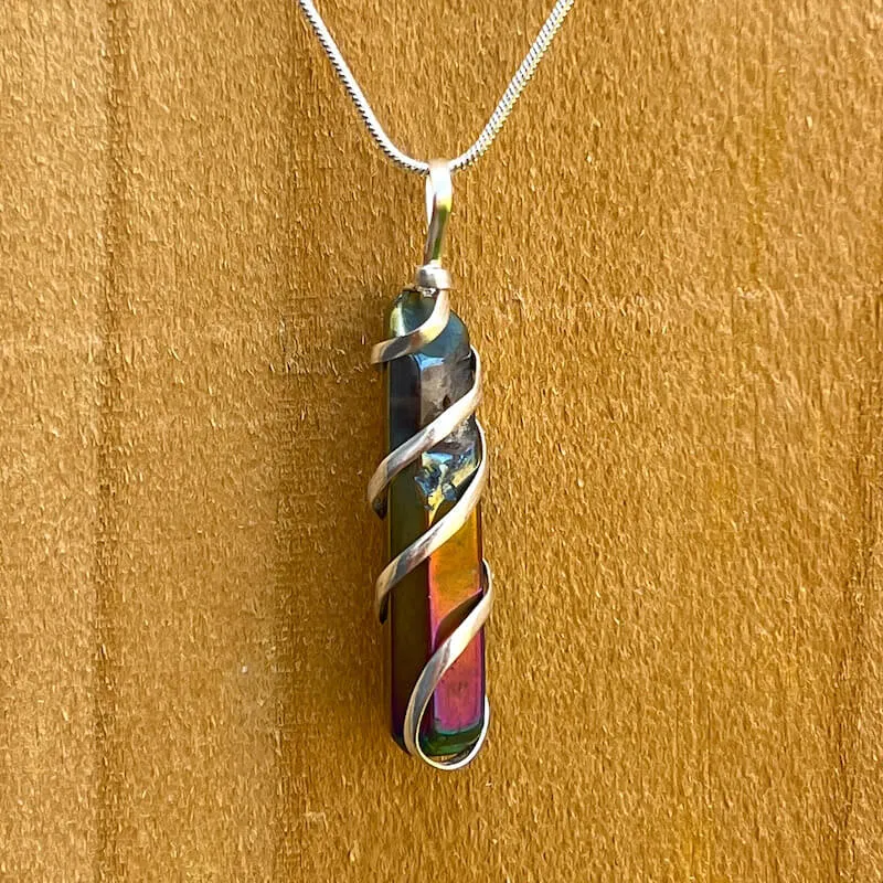 Aura Quartz Spiral Wrapped Pendant Necklace