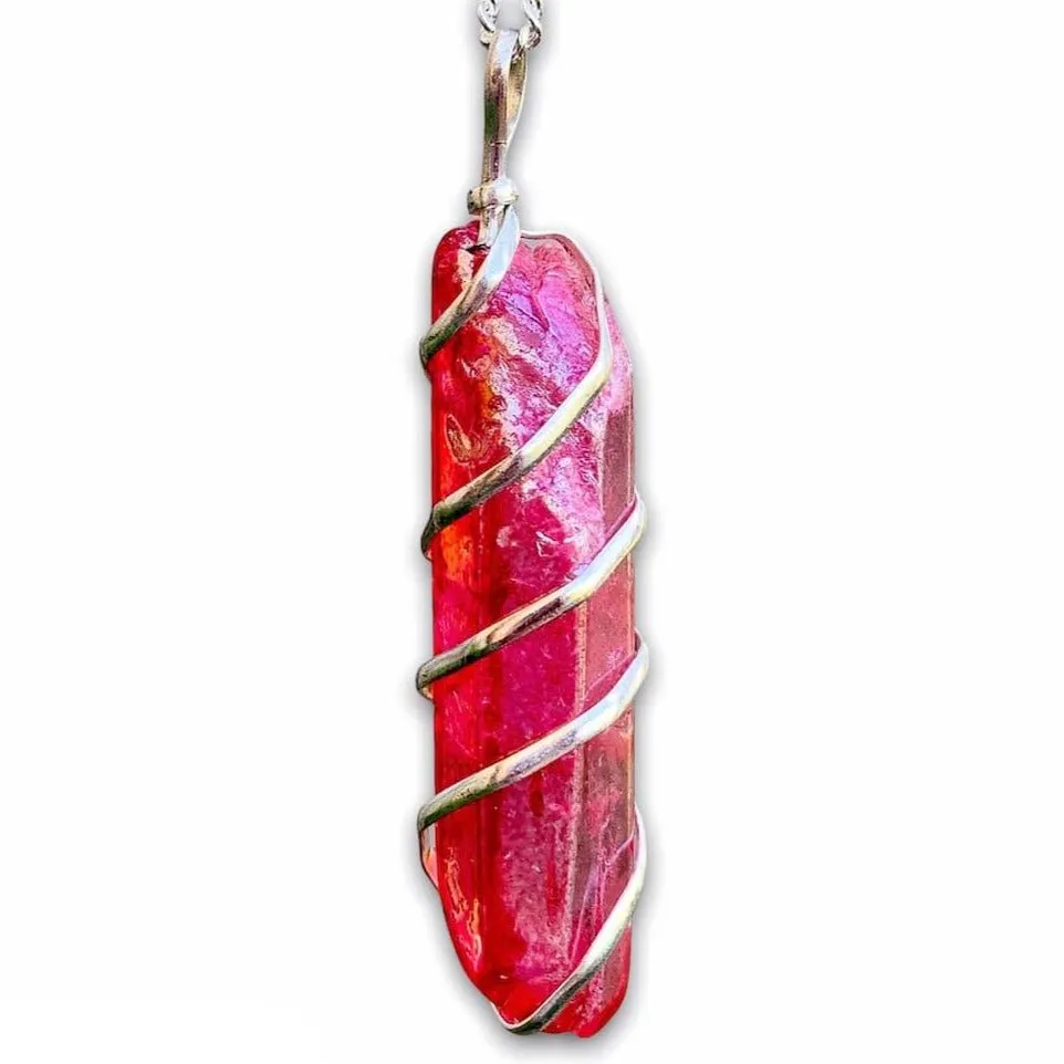 Aura Quartz Spiral Wrapped Pendant Necklace