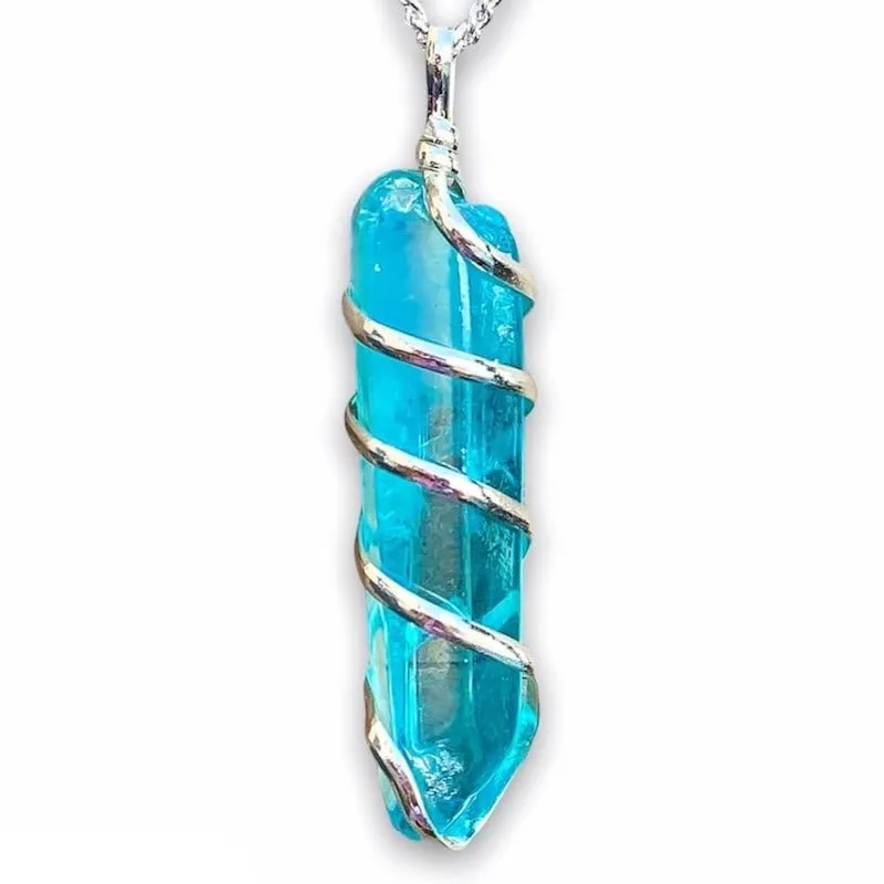 Aura Quartz Spiral Wrapped Pendant Necklace