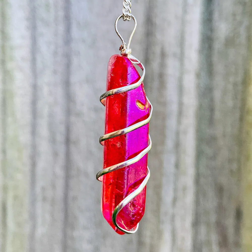 Aura Quartz Spiral Wrapped Pendant Necklace