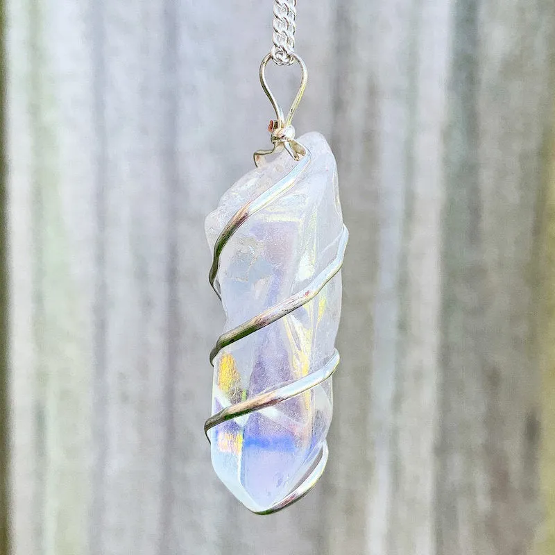 Aura Quartz Spiral Wrapped Pendant Necklace