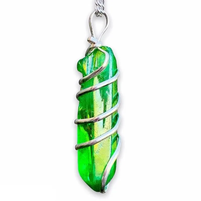 Aura Quartz Spiral Wrapped Pendant Necklace