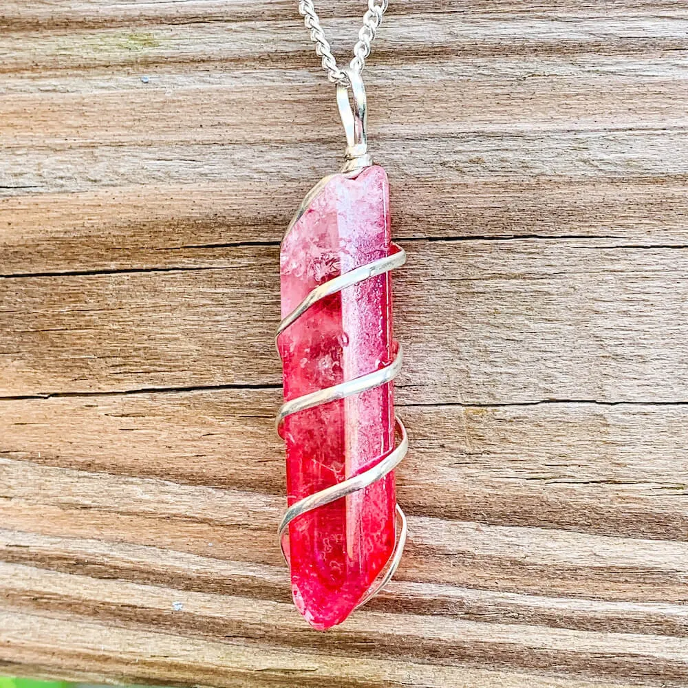 Aura Quartz Spiral Wrapped Pendant Necklace