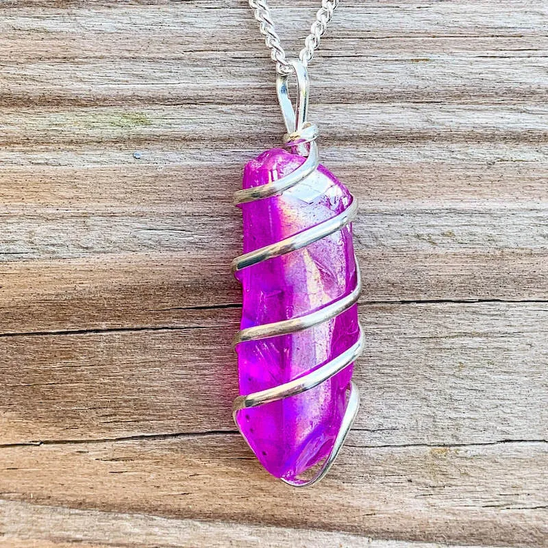 Aura Quartz Spiral Wrapped Pendant Necklace