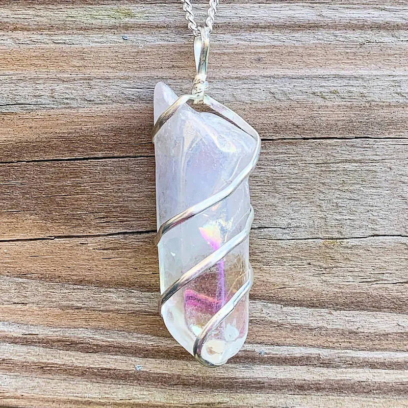 Aura Quartz Spiral Wrapped Pendant Necklace