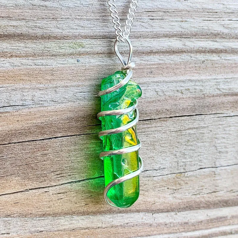 Aura Quartz Spiral Wrapped Pendant Necklace