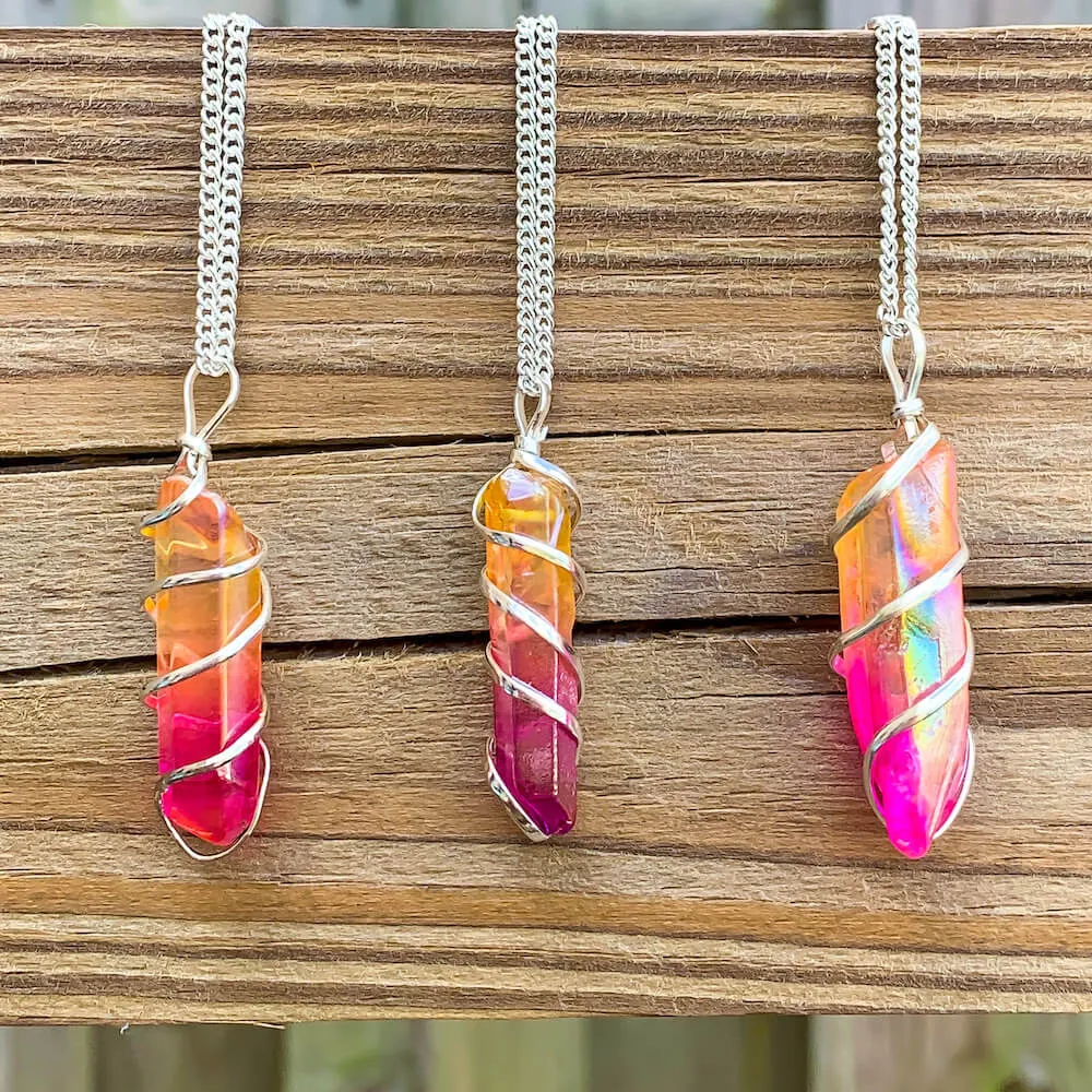 Aura Quartz Spiral Wrapped Pendant Necklace