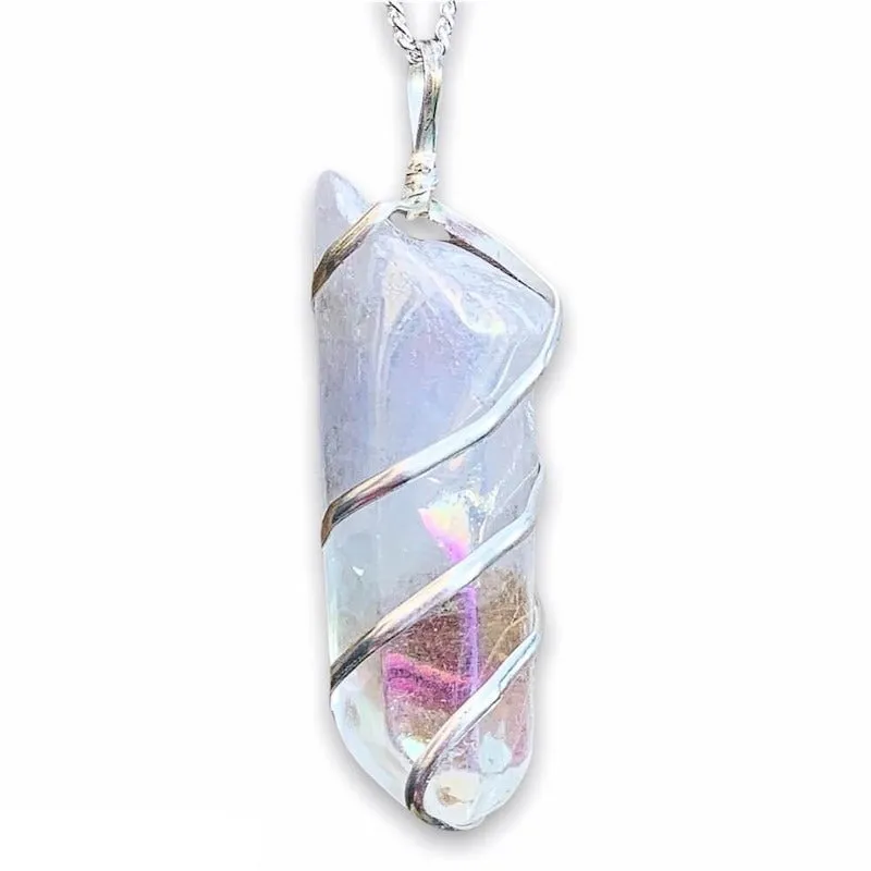 Aura Quartz Spiral Wrapped Pendant Necklace