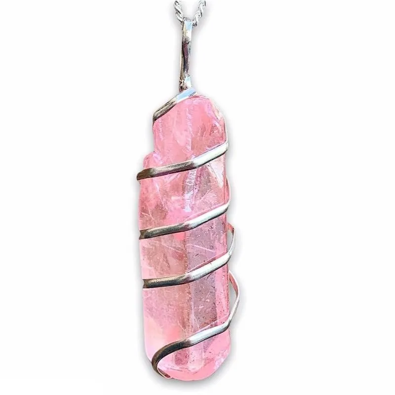 Aura Quartz Spiral Wrapped Pendant Necklace