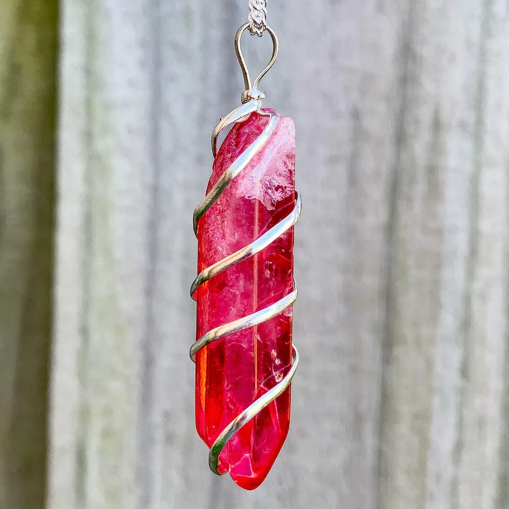 Aura Quartz Spiral Wrapped Pendant Necklace