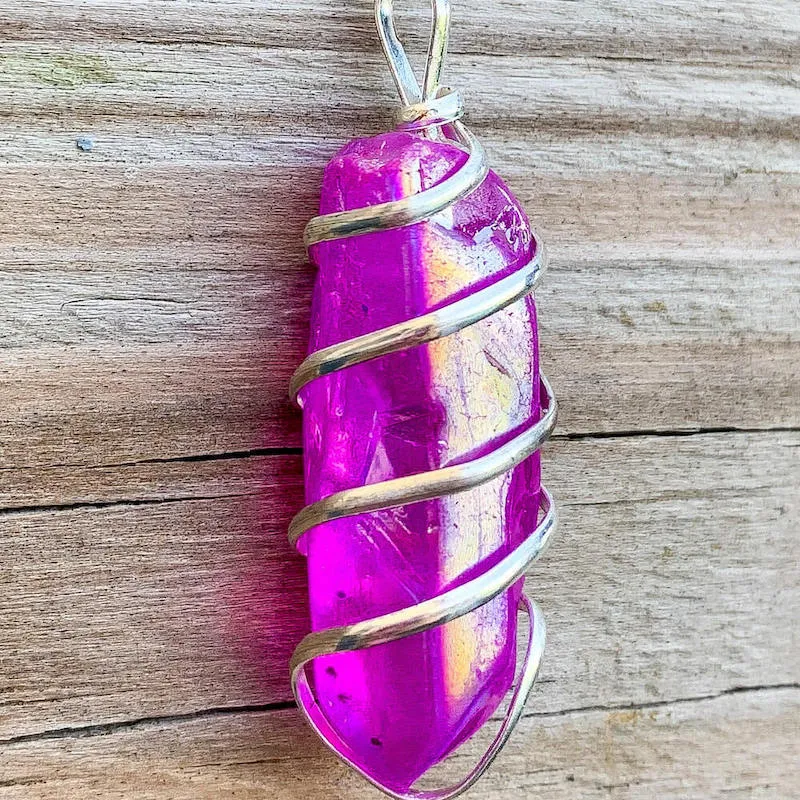 Aura Quartz Spiral Wrapped Pendant Necklace