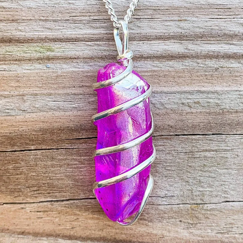 Aura Quartz Spiral Wrapped Pendant Necklace