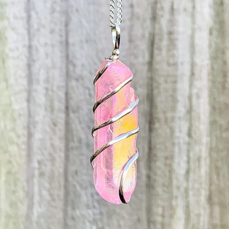 Aura Quartz Spiral Wrapped Pendant Necklace