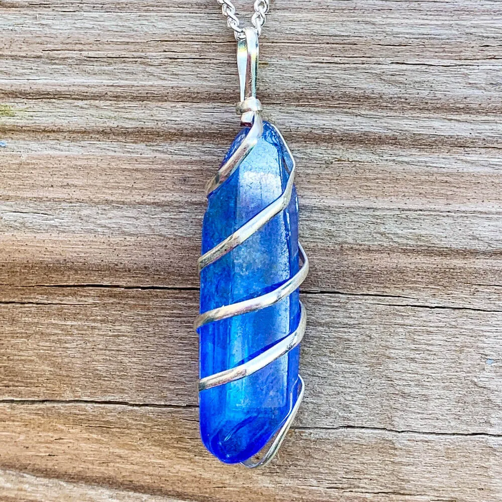 Aura Quartz Spiral Wrapped Pendant Necklace