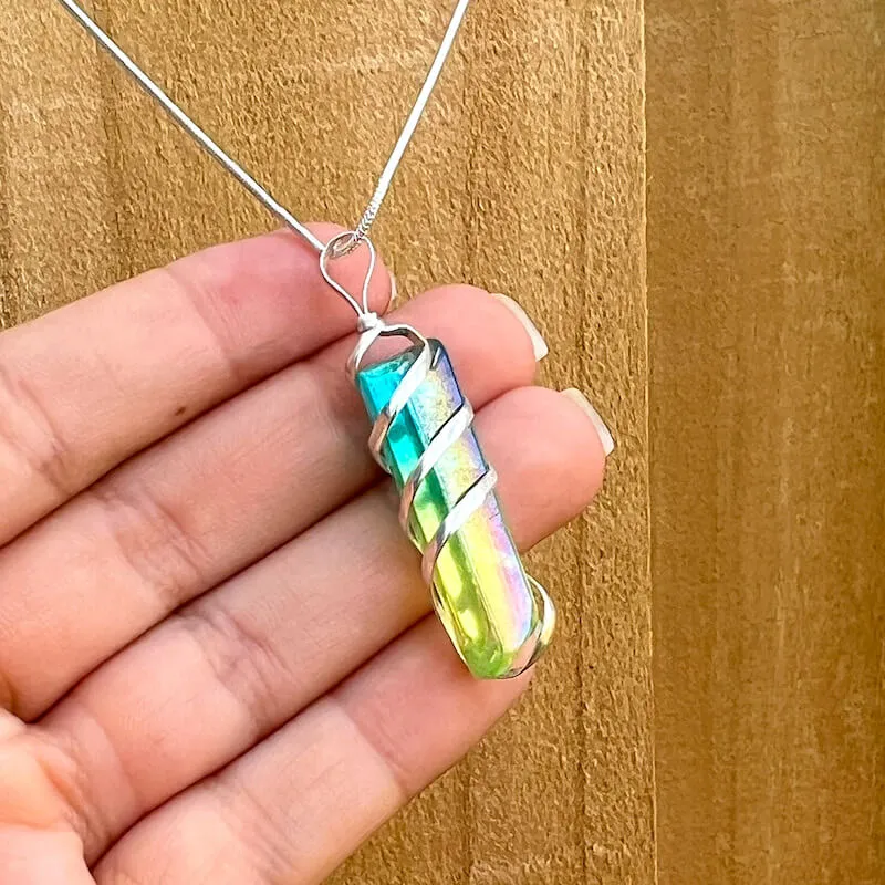 Aura Quartz Spiral Wrapped Pendant Necklace