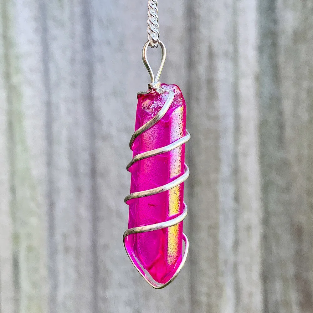 Aura Quartz Spiral Wrapped Pendant Necklace