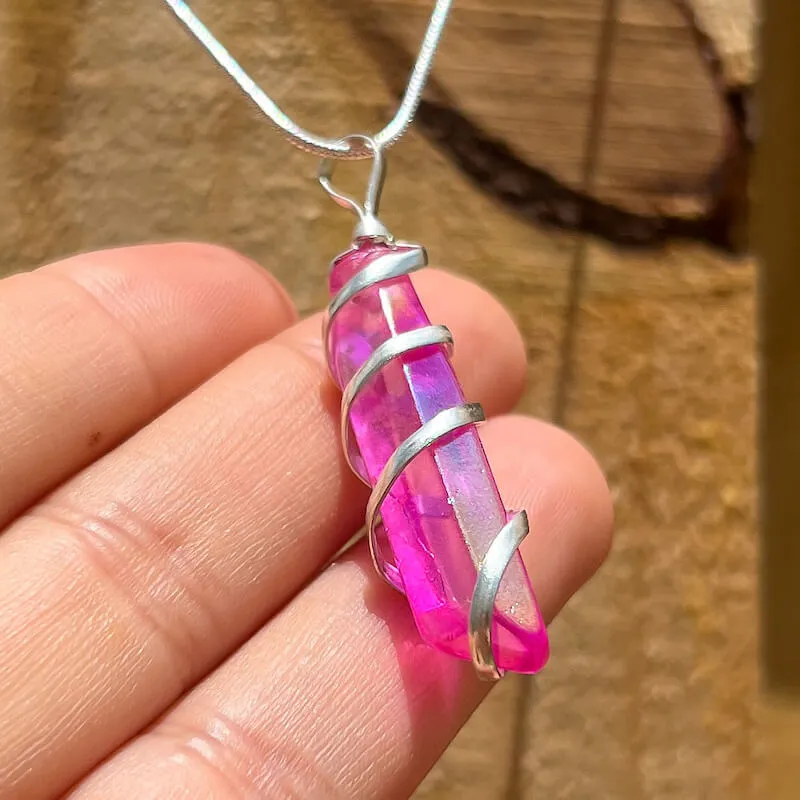 Aura Quartz Spiral Wrapped Pendant Necklace