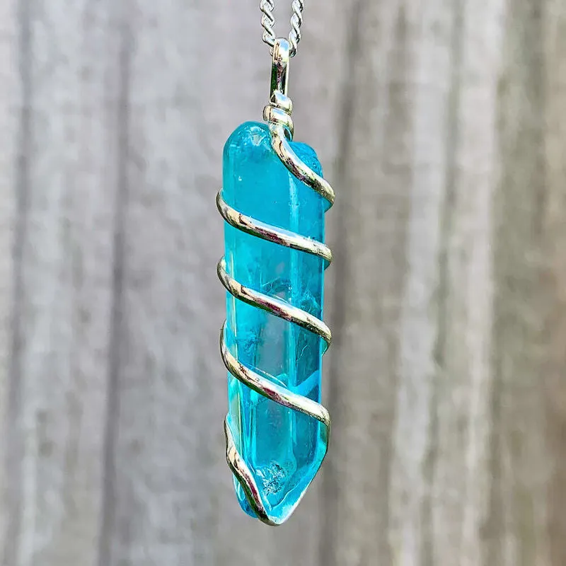 Aura Quartz Spiral Wrapped Pendant Necklace