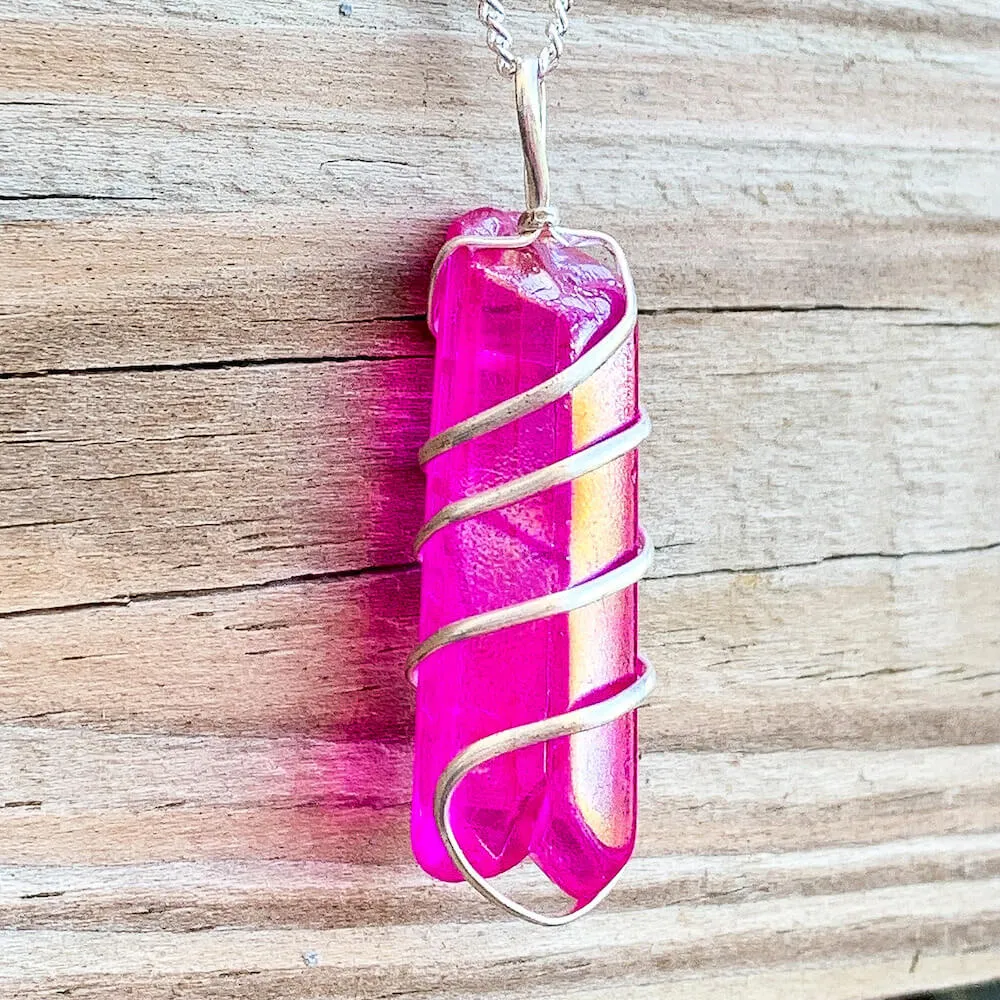 Aura Quartz Spiral Wrapped Pendant Necklace