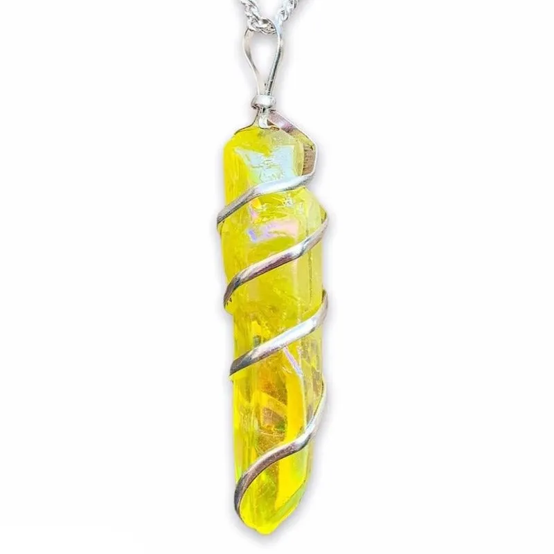 Aura Quartz Spiral Wrapped Pendant Necklace