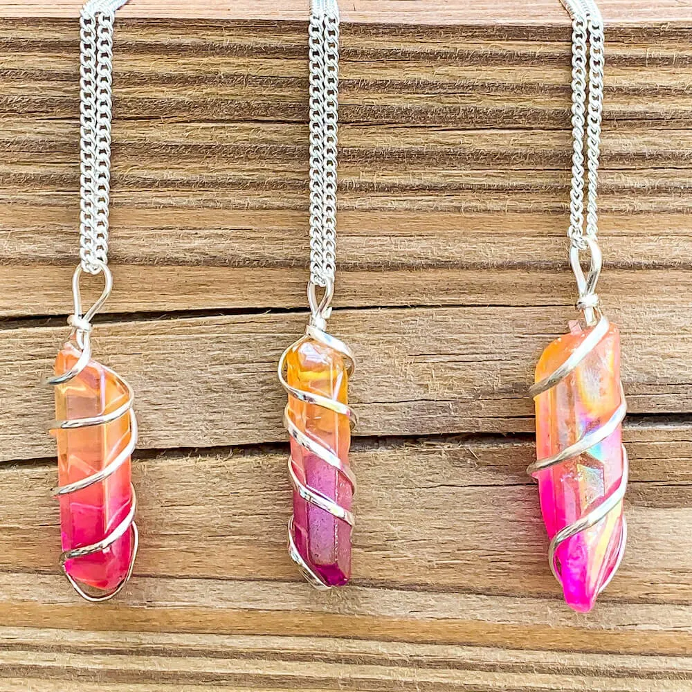 Aura Quartz Spiral Wrapped Pendant Necklace