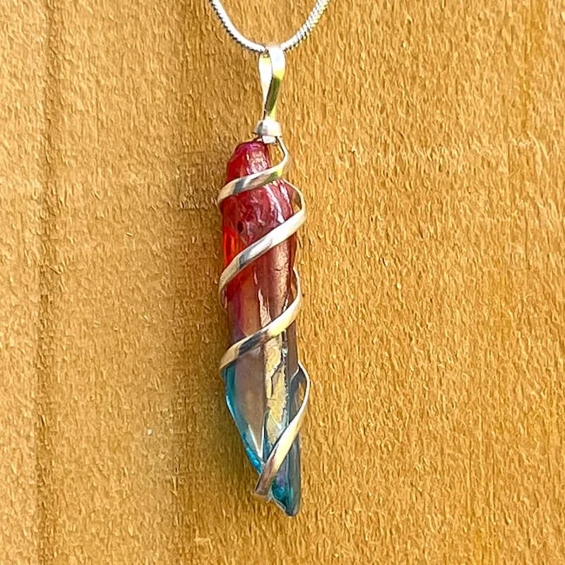 Aura Quartz Spiral Wrapped Pendant Necklace