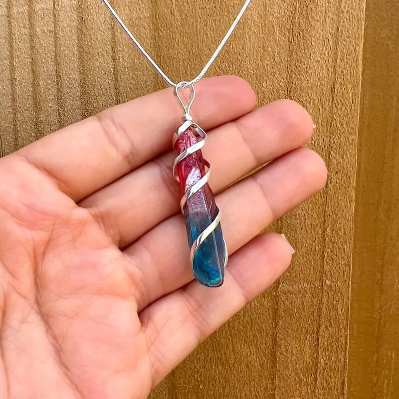 Aura Quartz Spiral Wrapped Pendant Necklace