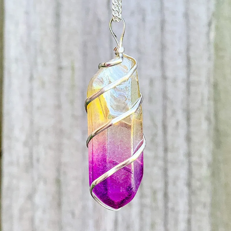 Aura Quartz Spiral Wrapped Pendant Necklace