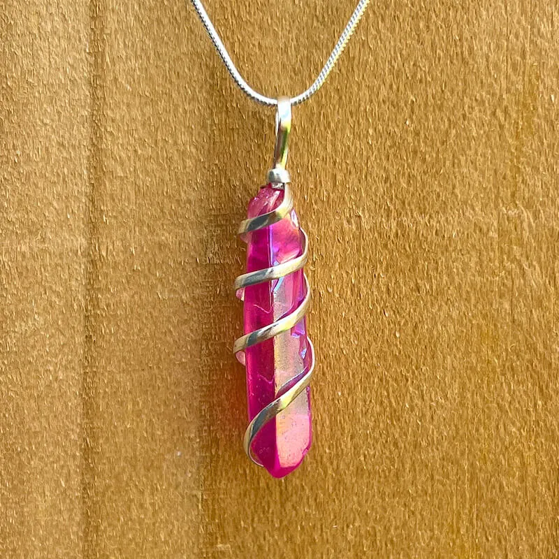 Aura Quartz Spiral Wrapped Pendant Necklace