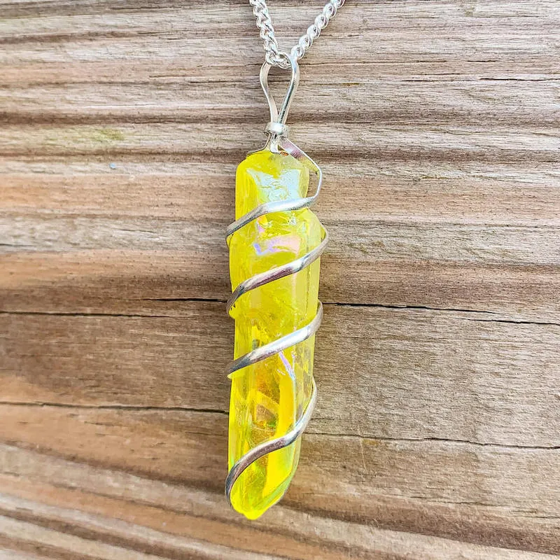 Aura Quartz Spiral Wrapped Pendant Necklace