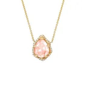 Baby Queen Water Drop Morganite Necklace with Full Pavé Halo