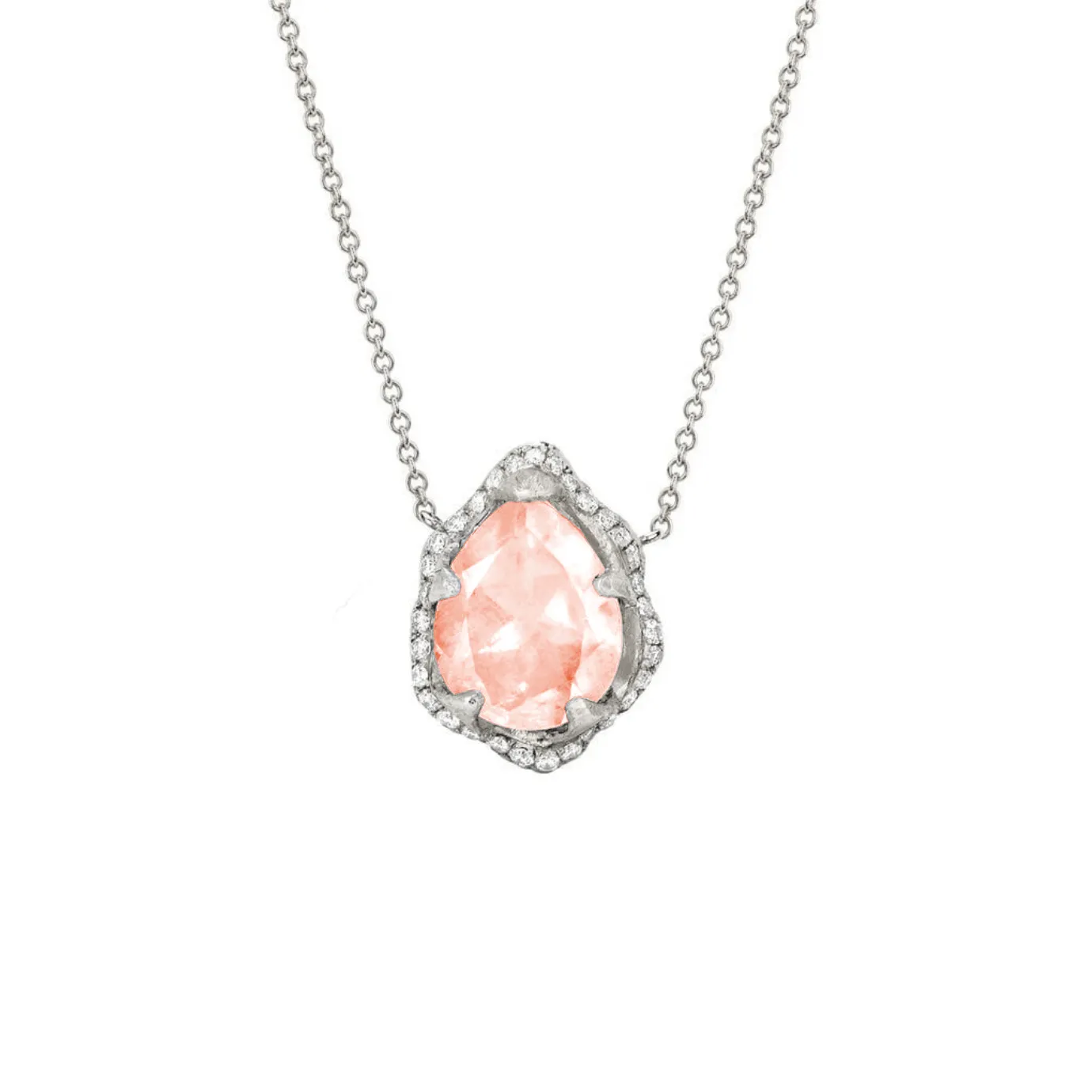 Baby Queen Water Drop Morganite Necklace with Full Pavé Halo