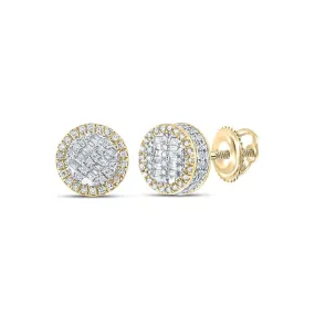 Baguette 3D Circle Diamond Earrings .50cttw 10K Yellow Gold