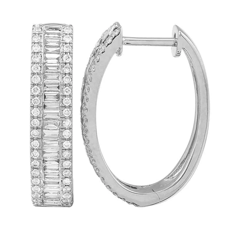 Baguette Diamond Border Wide Oval Hoops