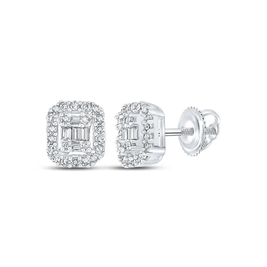 Baguette Raised Center Solitaire Diamond Earrings .25cttw 10K Gold