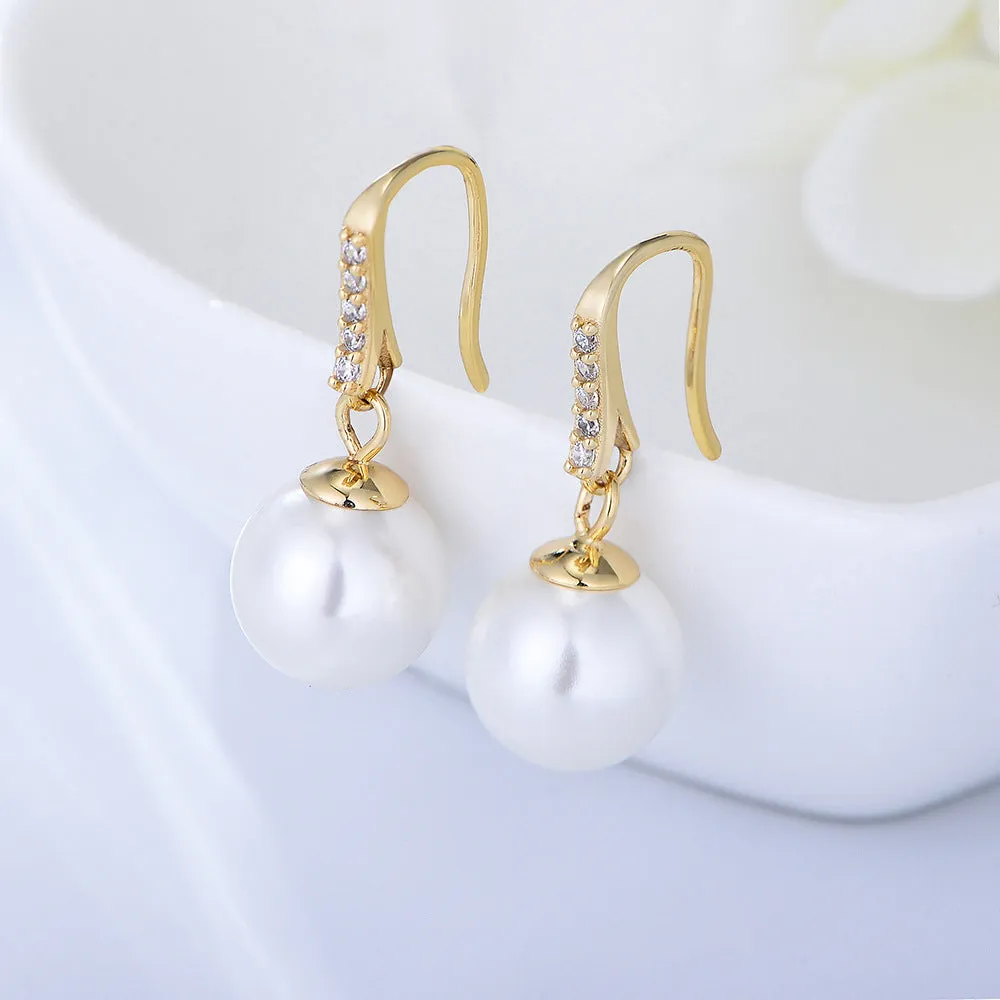 Ball Pearl with Zircon Silver Drop Earrings for Women