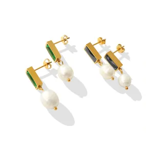 Baroque Freshwater Pearl and Zircon Stud Earrings with a Touch of French Elegance