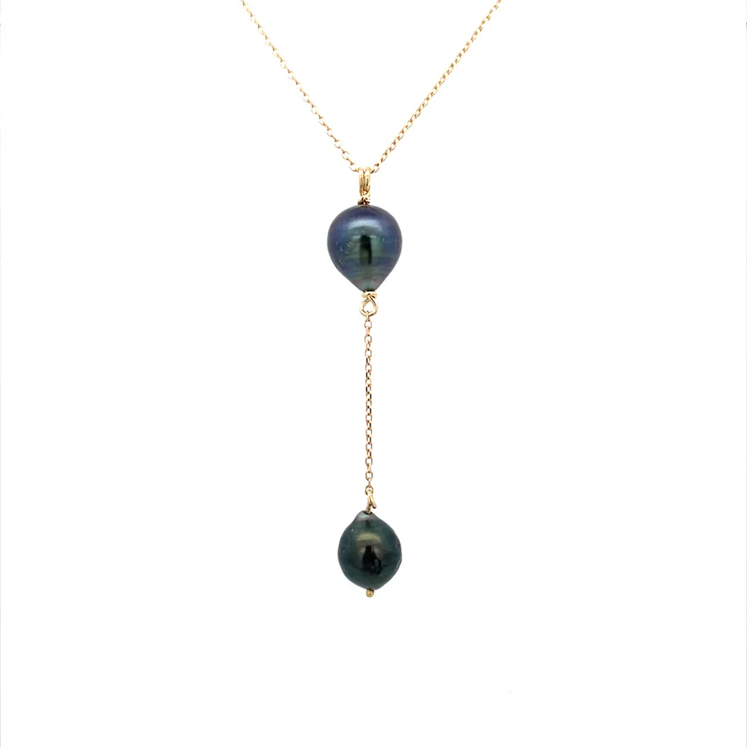 Beeghly & Co. Yellow Gold Lariat Tahitian Baroque Pearl Necklace