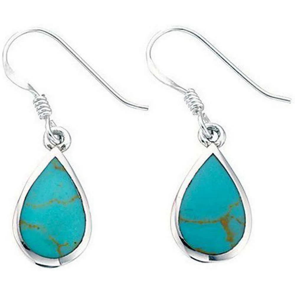 Beginnings Synthetic Turquoise Teardrop Drop Earrings - Turquoise/Silver