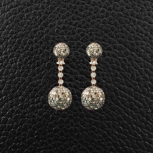 Black, Brown & White Diamond Dangle Ball Earrings