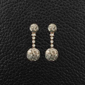 Black, Brown & White Diamond Dangle Ball Earrings