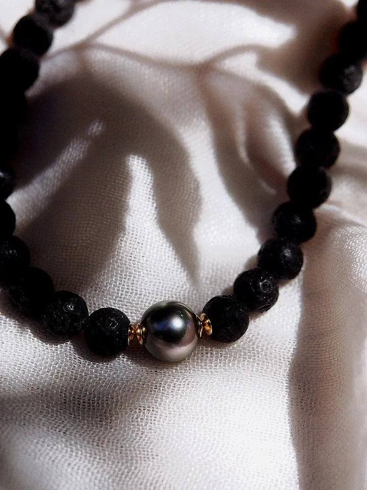 Black Lava Tahitian Pearl Necklace - Roselani