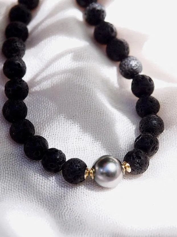 Black Lava Tahitian Pearl Necklace - Roselani